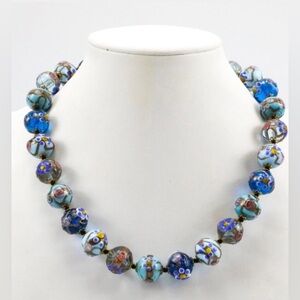 Stunning STAUER MURANO Blue Wedding Cake Bead Necklace in Pouch
